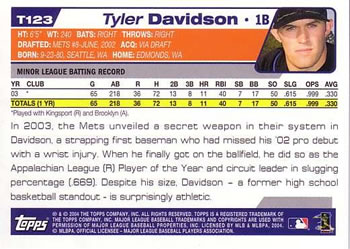 2004 Topps Traded & Rookies #T123 Tyler Davidson Back