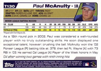 2004 Topps Traded & Rookies #T130 Paul McAnulty Back