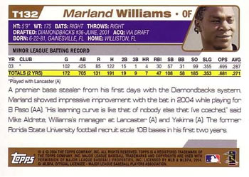 2004 Topps Traded & Rookies #T132 Marland Williams Back