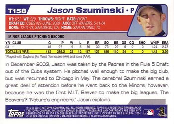 2004 Topps Traded & Rookies #T158 Jason Szuminski Back