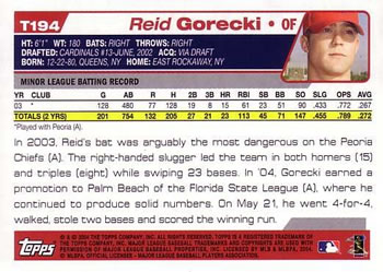 2004 Topps Traded & Rookies #T194 Reid Gorecki Back