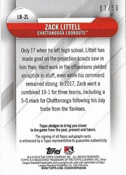 2018 Topps Pro Debut - MiLB Leaps and Bounds Autographs #LB-ZL Zack Littell Back