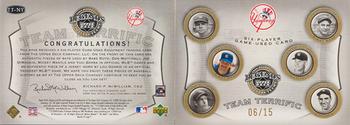 2004 Upper Deck Legends Timeless Teams - Team Terrific GU Hat Logo #TT-NY Yogi Berra / Joe DiMaggio / Babe Ruth / Don Mattingly / Mickey Mantle / Lou Gehrig Back