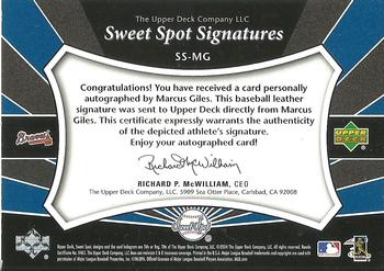 2004 Upper Deck Sweet Spot - Sweet Spot Signatures Red Stitch #SS-MG Marcus Giles Back