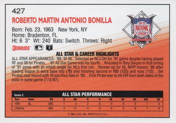 1992 Donruss #427 Bobby Bonilla Back