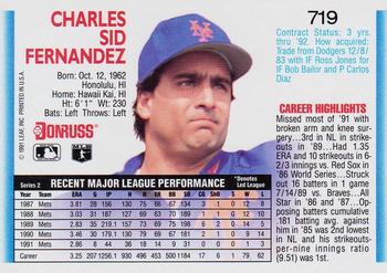 1992 Donruss #719 Sid Fernandez Back