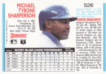 1992 Donruss #526 Mike Sharperson Back