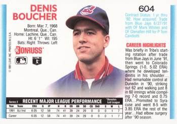 1992 Donruss #604 Denis Boucher Back