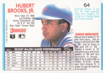 1992 Donruss #64 Hubie Brooks Back