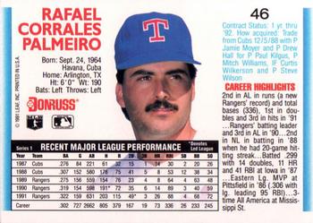 1992 Donruss #46 Rafael Palmeiro Back