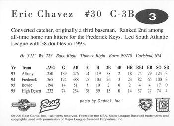 1996 Best Frederick Keys #3 Eric Chavez Back