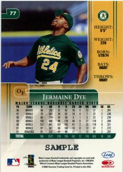 2002 Leaf Rookies & Stars - Samples #77 Jermaine Dye Back