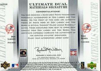 2004 Upper Deck Ultimate Collection - Dual Materials Signature #DJS-LB Don Larsen / Yogi Berra Back