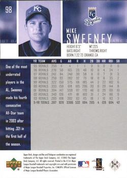 2004 Upper Deck #98 Mike Sweeney Back
