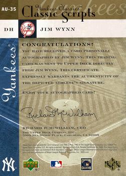 2004 Upper Deck Yankees Classics - Classic Scripts #AU-35 Jim Wynn Back