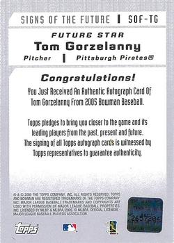 2005 Bowman - Signs of the Future #SOF-TG Tom Gorzelanny Back