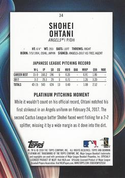 2018 Bowman Platinum - Blue #34 Shohei Ohtani Back