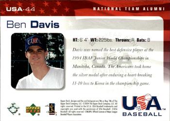 2004 Upper Deck USA 25th Anniversary #USA-44 Ben Davis Back