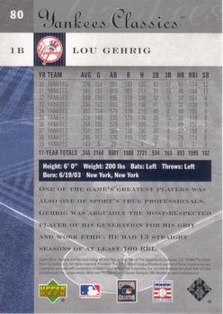 2004 Upper Deck Yankees Classics #80 Lou Gehrig Back