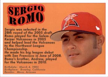 2010 Grandstand Salem-Keizer Volcanoes San Francisco Champions #NNO Sergio Romo Back