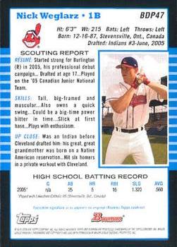 2005 Bowman Draft Picks & Prospects #BDP47 Nick Weglarz Back