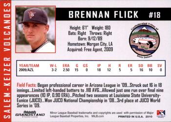 2010 Grandstand Salem-Keizer Volcanoes #NNO Brennan Flick Back