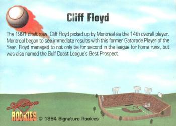 1994 Signature Rookies - Cliff Floyd Promos #NNO Cliff Floyd Back