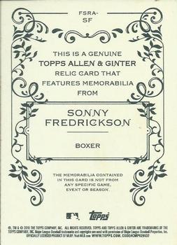 2018 Topps Allen & Ginter - Full-Size Relics #FSRA-SF Sonny Fredrickson Back