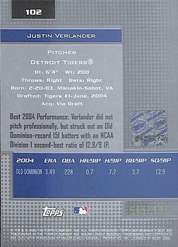 2005 Bowman's Best #102 Justin Verlander Back