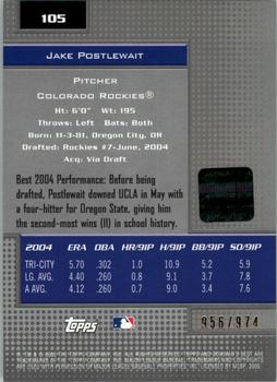 2005 Bowman's Best #105 Jake Postlewait Back