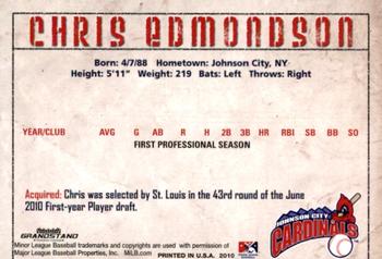 2010 Grandstand Johnson City Cardinals #10 Chris Edmondson Back
