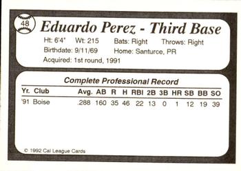 1992 Cal League All-Stars #48 Eduardo Perez Back