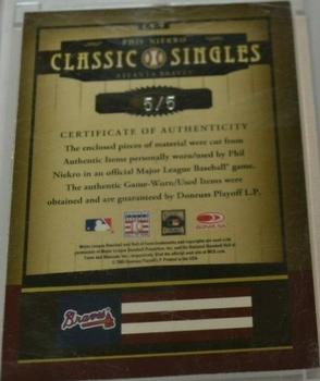 2005 Donruss Classics - Classic Singles Signature Materials Prime #CS-9 Phil Niekro Back