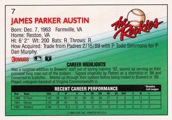 1992 Donruss The Rookies #7 Jim Austin Back