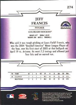 2005 Donruss Throwback Threads #274 Jeff Francis Back