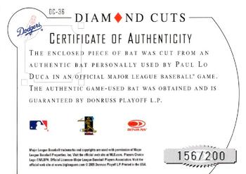 2005 Donruss Diamond Kings - Diamond Cuts Bat #DC-36 Paul Lo Duca Back