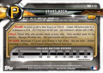 2018 Bowman Draft #BD-115 Grant Koch Back