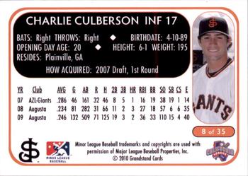 2010 Grandstand San Jose Giants #8 Charlie Culberson Back