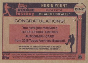 2018 Topps Archives - Topps Rookie History Autographs #RHA-RY Robin Yount Back