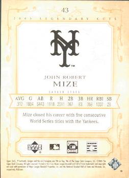 2005 SP Legendary Cuts #43 Johnny Mize Back