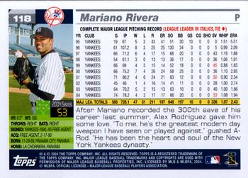 2005 Topps #118 Mariano Rivera Back