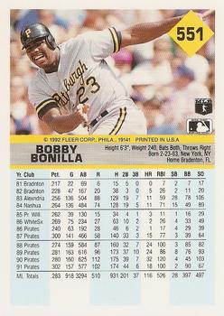 1992 Fleer #551 Bobby Bonilla Back