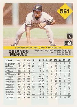 1992 Fleer #561 Orlando Merced Back