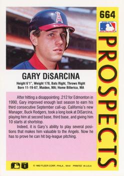 1992 Fleer #664 Gary DiSarcina Back