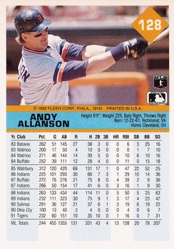 1992 Fleer #128 Andy Allanson Back