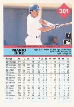1992 Fleer #301 Mario Diaz Back
