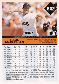 1992 Fleer #642 Paul McClellan Back