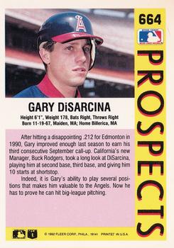 1992 Fleer #664 Gary DiSarcina Back