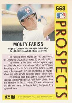 1992 Fleer #668 Monty Fariss Back