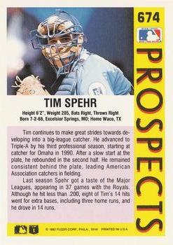 1992 Fleer #674 Tim Spehr Back